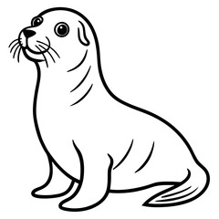 Cute  Line Art Sea Lion Silhouette Black Vector Illustration
