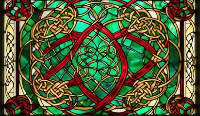 A vibrant abstract stained glass window, showcasing a kaleidoscope of colors and intricate patterns.