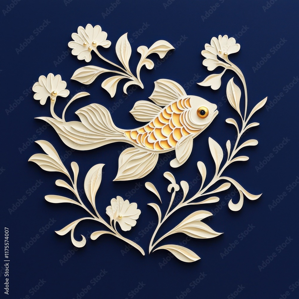 Poster ornate goldfish design display artistic studio digital artwork vibrant environment close-up view hyp