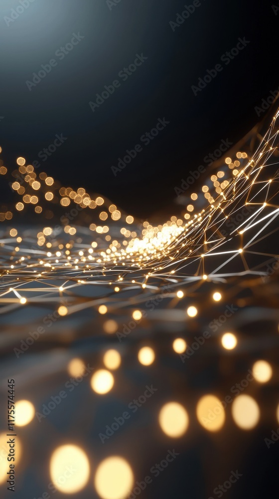 Poster dynamic networking visuals digital realm abstract imagery high-tech environment close-up perspective