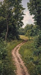 Obraz premium Scenic overgrown trail in nature hyperrealistic landscape lush green environment serene viewpoint