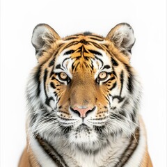 Fototapeta premium Studio portrait of a magnificent tiger looking intensely, isolated on a white background
