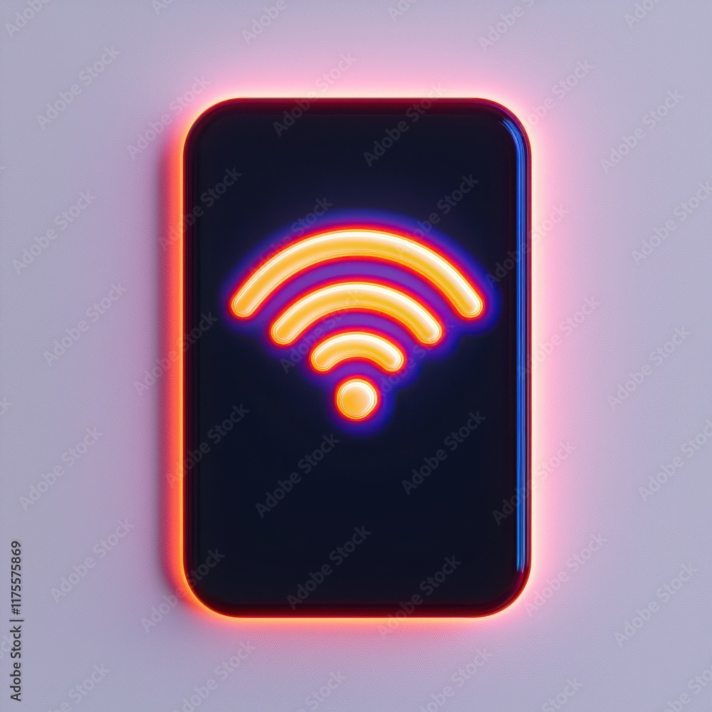 Poster glowing mobile network icon on dark background
