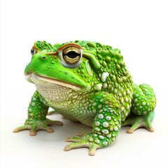 Obraz premium Studio shot of a vibrant green frog, showcasing its textured skin and captivating gaze