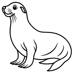 Cute  Line Art Sea Lion Silhouette Black Vector Illustration