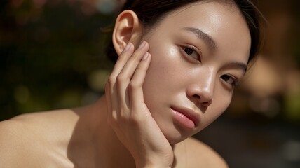 Naklejka premium Peaceful expression highlighting wellness and effortless beauty charm.