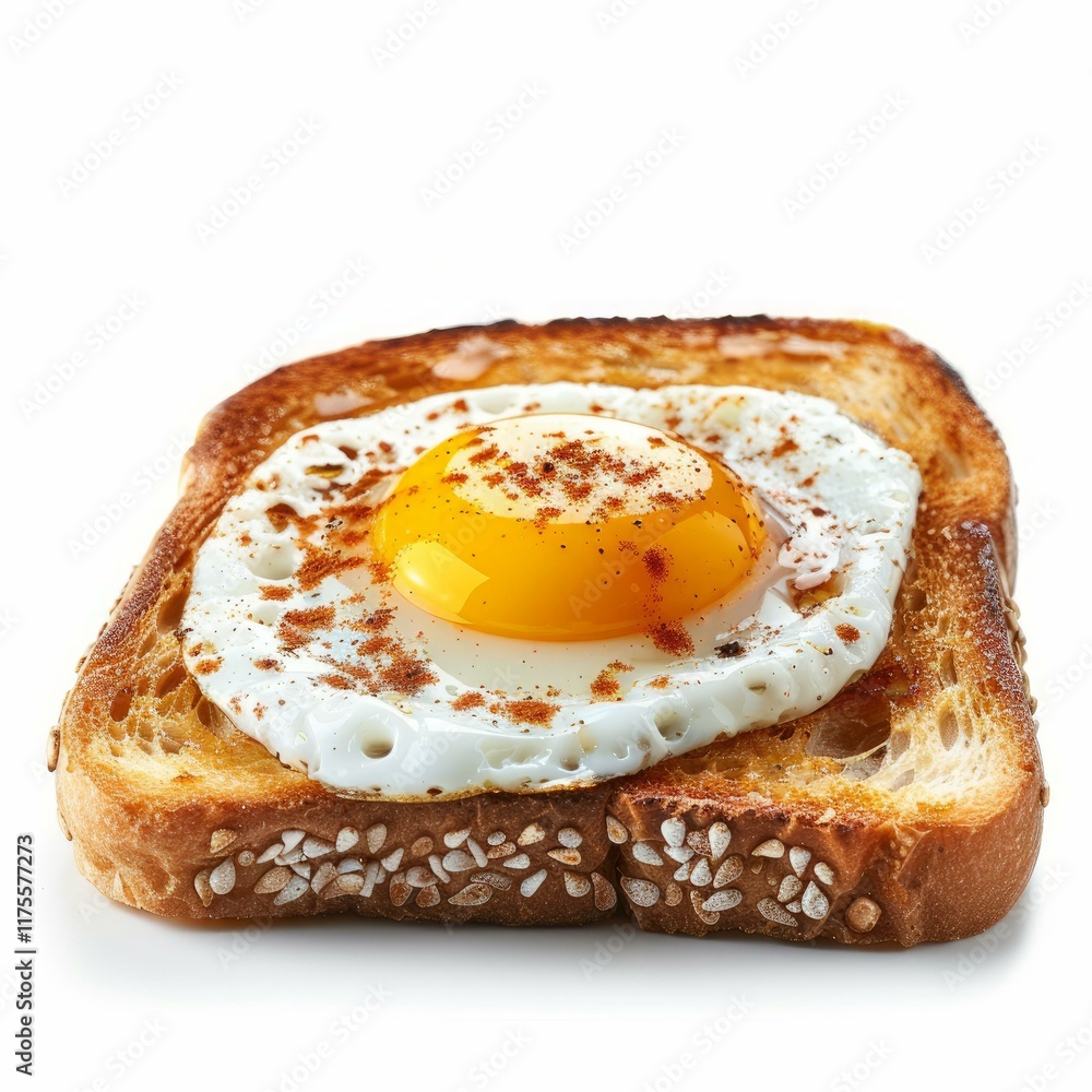 Aufkleber toasted slice of multi seed bread topped with fried egg and sprinkled with paprika, creating a simpl