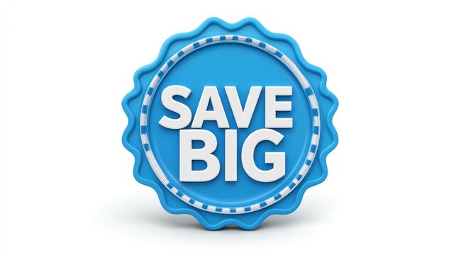 3D blue badge with "Save Big" text.