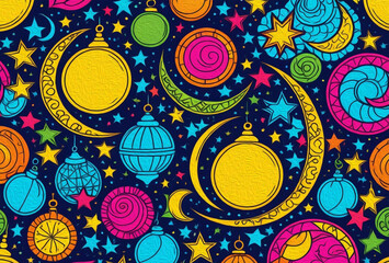 Printable pattern for wall decorations, covers, wallpapers, greeting cards on the occasion of a Muslim holiday. Ramadan . Oil painting