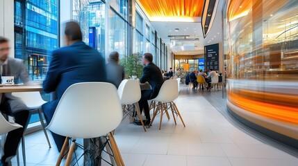 Business people having a meeting in a modern office cafeteria