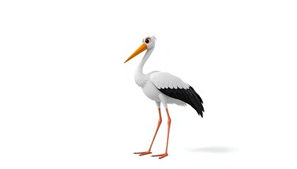 Cartoon stork illustration on white background for children's book