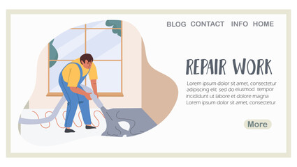 Renovation work, renovation, landing page, web design, website, website, background, vector, vector, design, illustration, hand drawn vector.