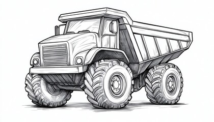 A powerful dump truck sketch ideal for construction or transportation designs. Use it for logos, illustrations, or website elements.