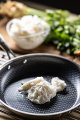 Pork lard in a non-stick cast iron pan
