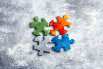 International Brain Teaser Month Colorful puzzle pieces interlocking for problem solving and teamwork concepts 
