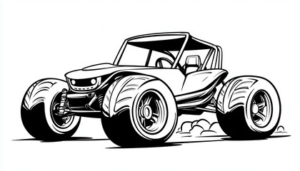 A bold black and white dune buggy design. Perfect for off-road enthusiasts and motorsport branding. Apply to apparel, stickers, or vehicle graphics.