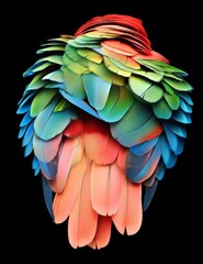 Fototapeta premium Detailed view of a parrot’s back showcasing layered vibrant feathers in stunning colors.
