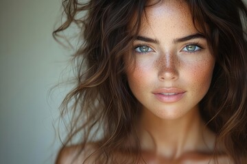 Obraz premium model showcasing shiny healthy brown hair and glowing complexion embodying natural beauty in a welllit environment that enhances her features for hair care products