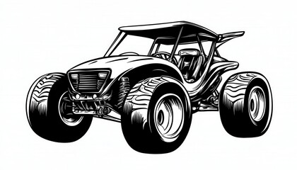 Bold black and white dune buggy illustration. Ideal for off-road racing logos apparel or adventure-themed designs.