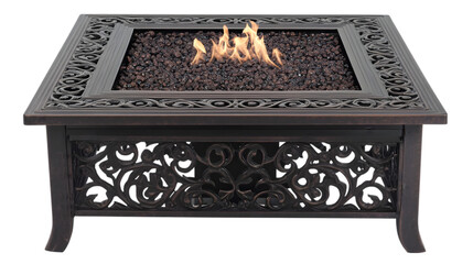 Ornate Outdoor Fire Pit Table  Square  Metal  Gas  Flames  Patio Decor