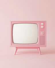 Retro pink TV, pastel-colored background