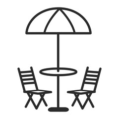 Beach chair with umbrella vector, silhouette, line art illustration