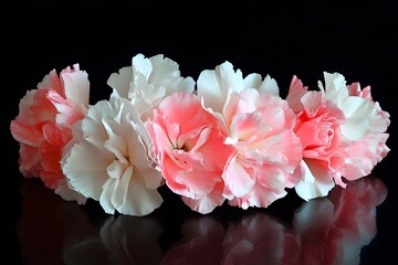 Elegant Pink and White Carnations on Black Background