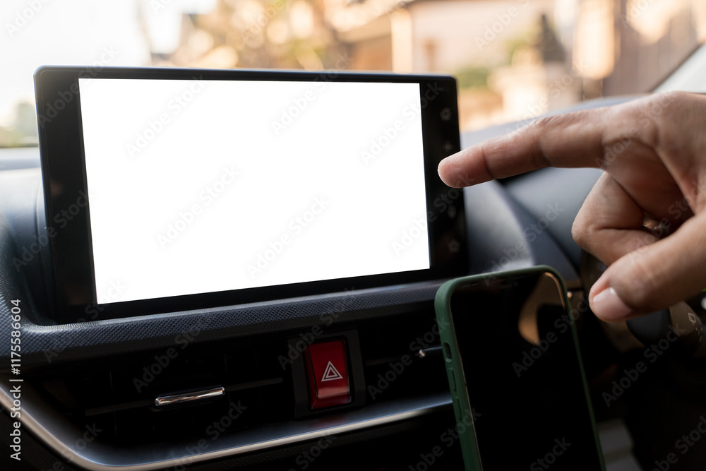 Poster monitor in car isolated blank screen for navigation maps and gps rearview camera and parking assista