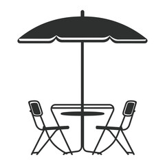 Beach chair with umbrella vector, silhouette, line art illustration