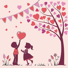 valentine greeting card with child and flowers