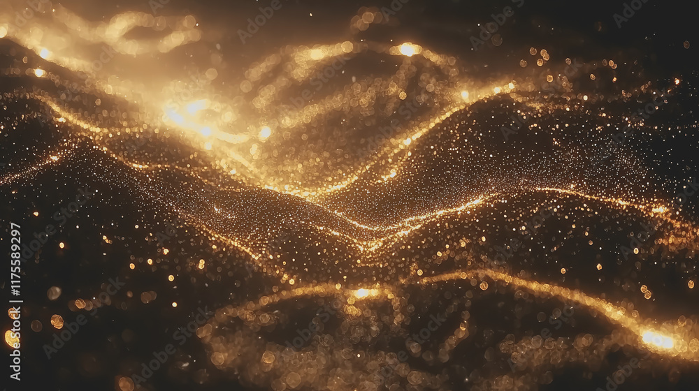 Poster a beautiful golden light illuminating a dark landscape creating an atmosphere of mystery and serenit