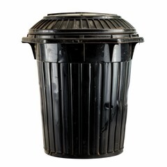 Studio shot of a black plastic garbage can with a closed lid, isolated on a white background