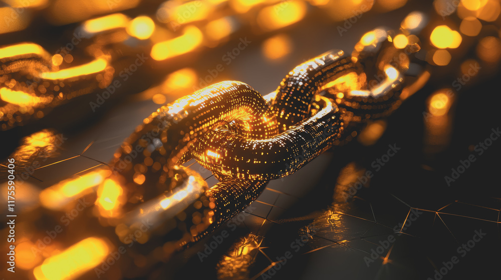 Poster Close Up of a Luxurious Gold Chain with Intricate Links and a Shimmering Surface Capturing Light Beautifully Highlighting Its Elegance and Craftsmanship in a Rich Visual Context