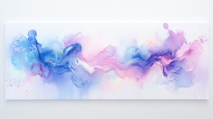 Abstract art painting with flowing pastel blue and pink colors on white canvas.