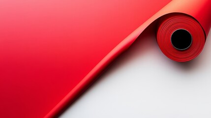 Red Paper Roll Unrolling on White Background.