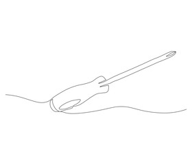 One continuous line drawing of screwdriver. Single line of screwdriver vector illustration