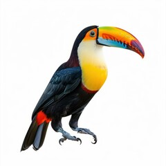 Fototapeta premium Studio shot of a perched toucan bird with colorful beak and plumage