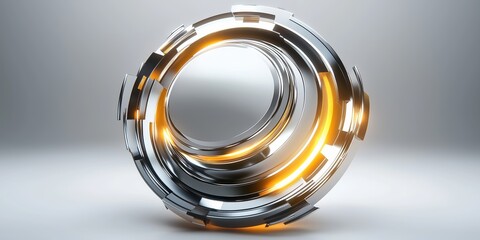 Abstract metallic circular structure with glowing orange highlights. Perfect background for presentations