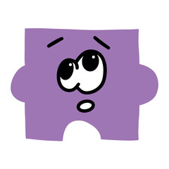 A single puzzle piece with a cartoon face. Perfect for projects related to feelings, emotions, sadness, loneliness, and puzzles.
