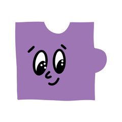 A single puzzle piece with a cartoon face. Perfect for projects related to feelings, emotions, sadness, loneliness, and puzzles.