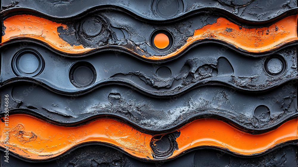 Aufkleber a close-up of an abstract pattern featuring wavy lines and circular cutouts, displaying a textured s