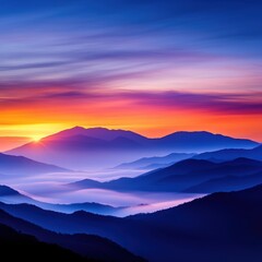 Vivid Sunset Over Mountain Range with Vibrant Colors and Clouds