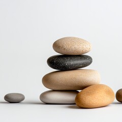Tranquil Stack of Smooth Pebbles on Light Background for Relaxation