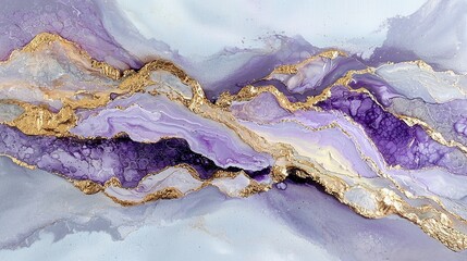 Elegant Purple and Gold Abstract Art with Fluid Texture and Layers