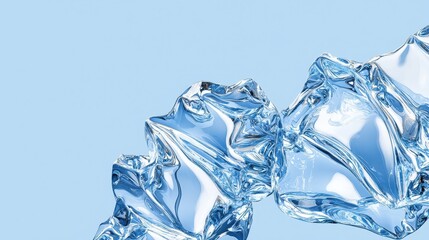 Clear Ice Fragment on Soft Blue Background for Creative Use