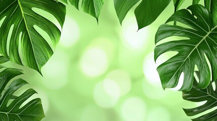 Lush Green Tropical Leaves with Soft Bokeh Background Effect