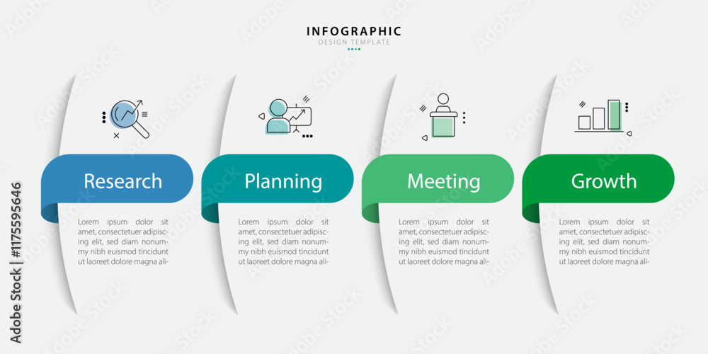Poster timeline infographic template. 4 step timeline journey, calendar flat simple infographics design tem