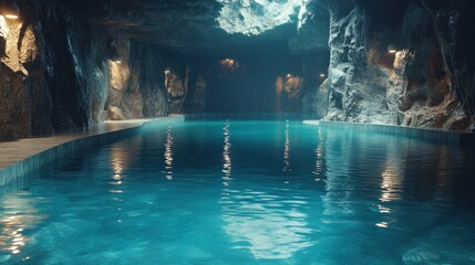 Cave pool, interior, natural light, serene, tranquil,  modern,  relaxation,  luxury, spa, 