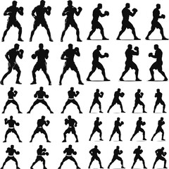 Boxer man, mixed martial arts fighter, Vector silhouette of boxing, vector boxing silhouette set