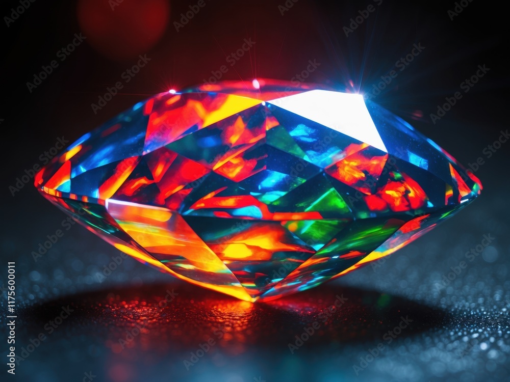 Poster vividly colored crystal gemstone reflecting light with intricate facets creating a dazzling visual d